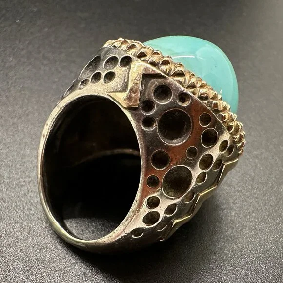 Dian Malouf Silver and 14k Turquoise Cocktail Ring - Picture 7 of 12